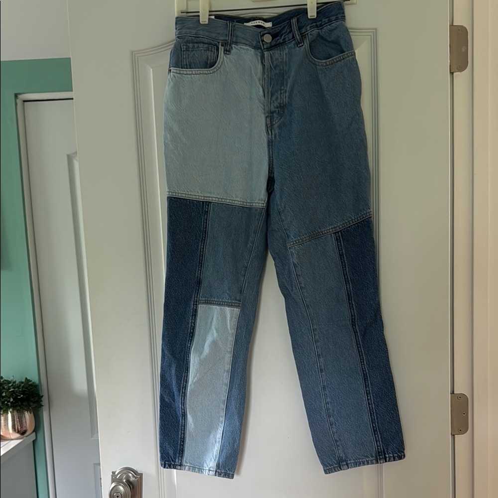PacSun Blue Straight Leg Jeans with Patchwork Design
